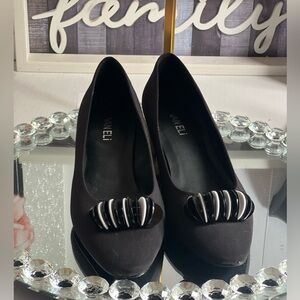 Vaneli Black Loafers with Striped Buckle size 9